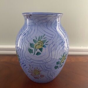 Tiffany Blue Floral Ceramic Vase. Made in England 1994.